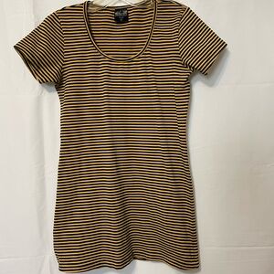 Slim Fit Striped Short Sleeve T Shirt Dress Yellow and Black Women’s Large